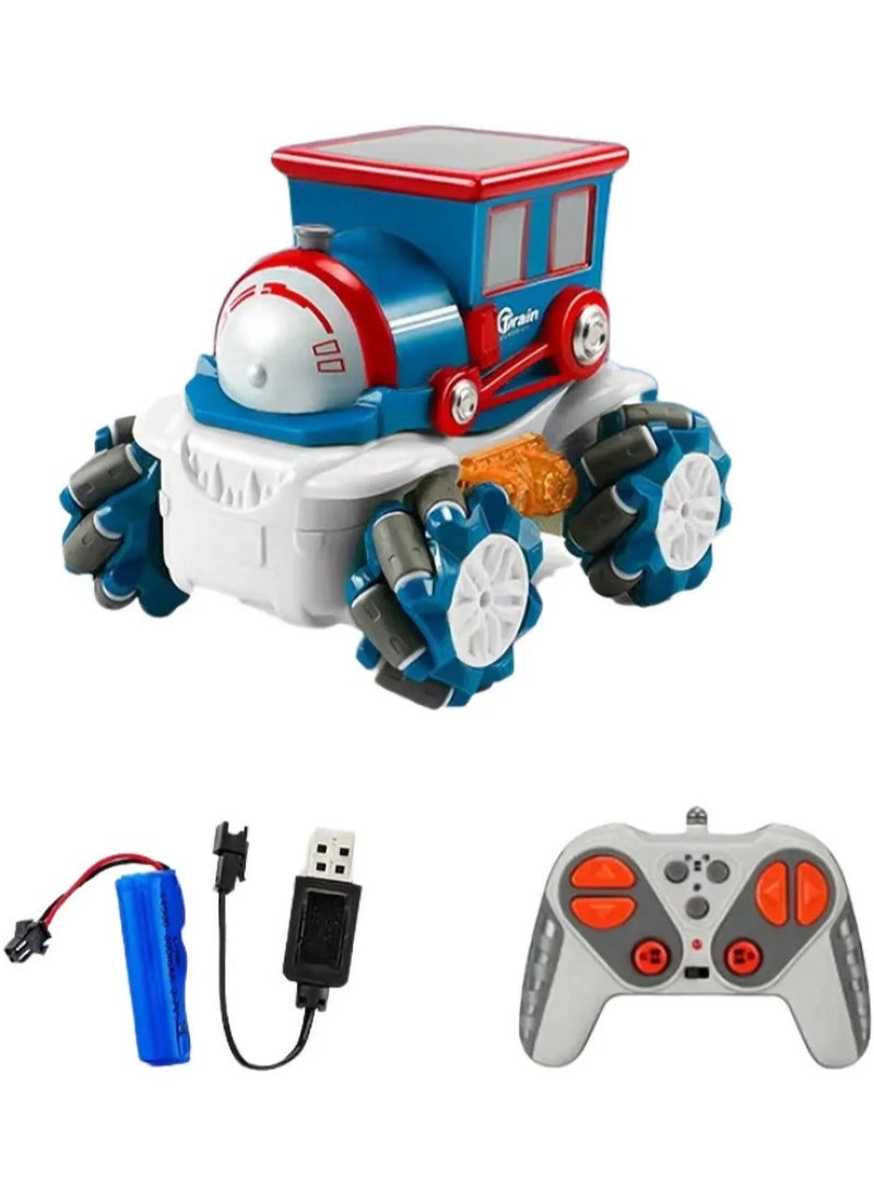 STEM 1:36 2.5G Anti-frequency Nine Pass Light Vinyl Cartoon Side-shift Stunt Car  (Dark blue train)