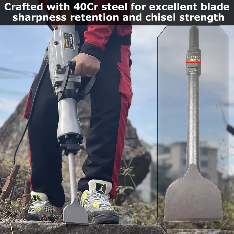 JACKCHEN 4 Inch Wide Tile & Removing Tile and Stone Chisel for hex.30mm Demolition Jack Hammers, 16 Inch Long, Alloy Steel Construction, 4" x 16" Chisel Bit for Demolition Concrete Breaker - Image 3