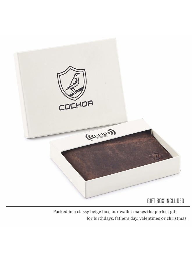 COCHOA Men's Real Leather RFID Blocking Stylish Bifold Wallet With 2 ID Window (CRAZY HORSE, COGNAC) - Image 5