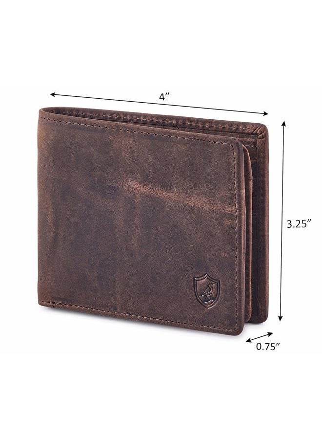 COCHOA Men's Real Leather RFID Blocking Stylish Bifold Wallet With 2 ID Window (CRAZY HORSE, COGNAC) - Image 3