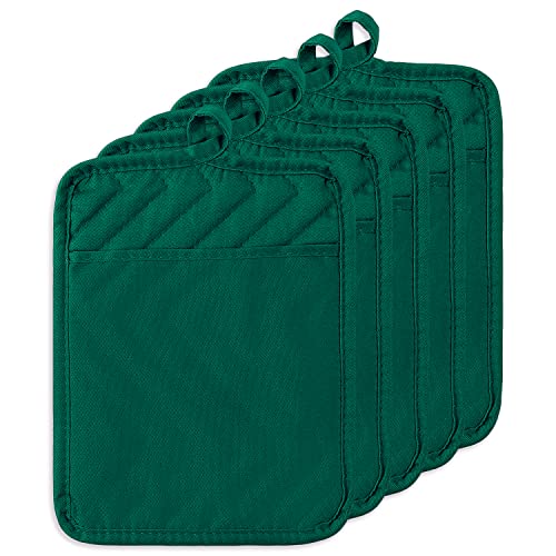 GROBRO7 5Pack Pocket Pot Holders Cotton Heat Resistant Potholder Multipurpose Hot Pads Machine Washable Oven Mitts Heat Pads for Daily Kitchen Baking and Cooking 89 x 69 in Dark Green