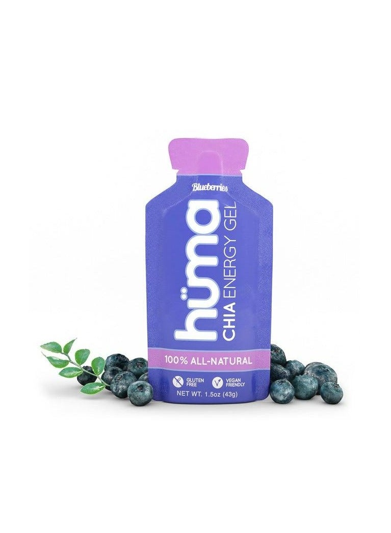 Huma chia Energy Gel-Blueberries-9countX43g-21gr Carbs, 105mg Sodium, 100% All Natural, Vegan, Gluten Free, Caffeine Free. - Pack of 9 - Image 1