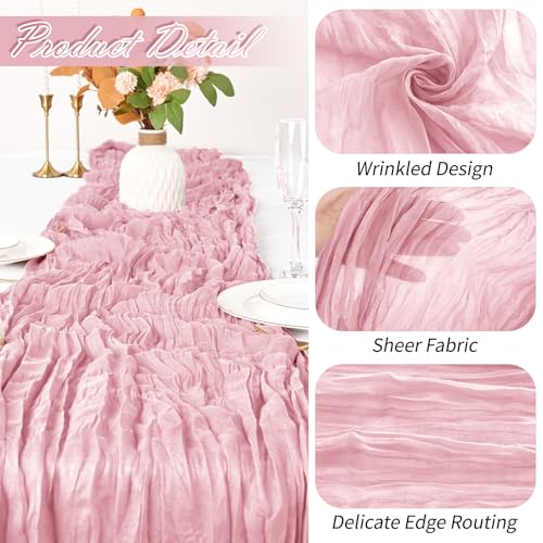 Yorcari 15 Pack Light Pink Cheesecloth Table Runner 17 x 108 inch Cheese Cloth Table Runners 9ft Pink Table Runner Rustic Romantic Sheer Gauze Runner for Wedding Party Baby Shower Table Decoration - Image 3