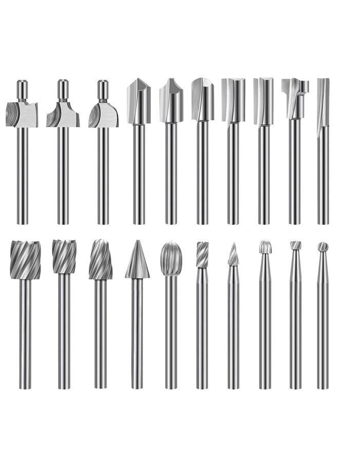 20 قطعة من رؤوس نحت الخشب ورأس راوتر النقش، مجموعة رؤوس دوارة مختلفة من HSS مع ساق 1/8 بوصة (3 مم) لأدوات دوارة لأعمال النجارة اليدوية والنحت والحفر والنقش والتشذيب - Image 1