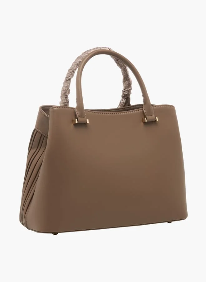 Flora Bella By Shoexpress Women Pleated Tote Bag with Detachable Strap and Zip Closure