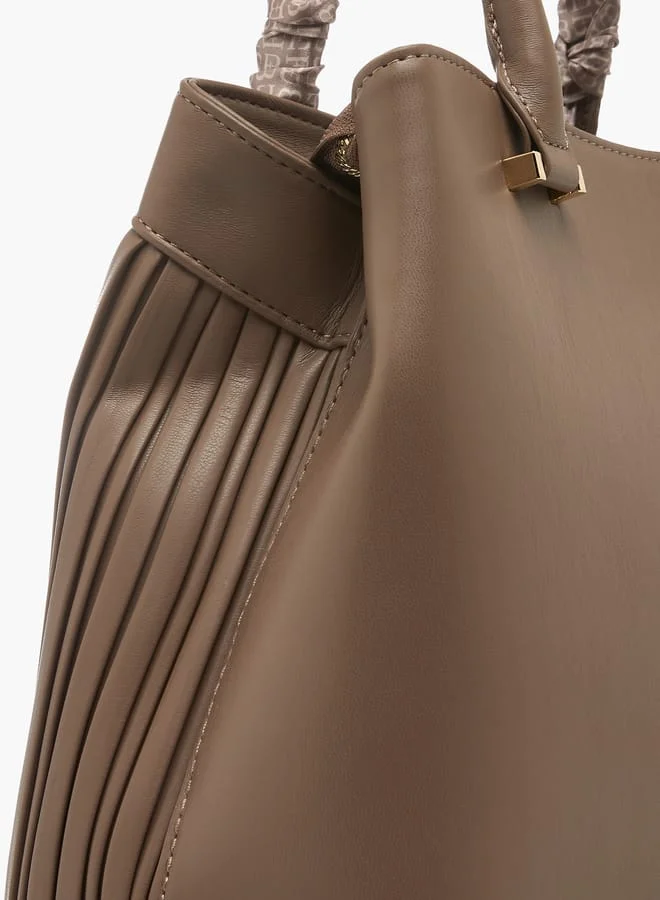 Flora Bella By Shoexpress Women Pleated Tote Bag with Detachable Strap and Zip Closure