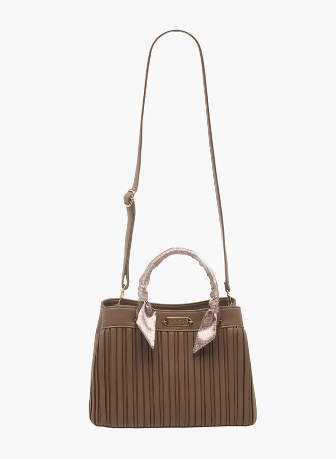 Flora Bella By Shoexpress Women Pleated Tote Bag with Detachable Strap and Zip Closure