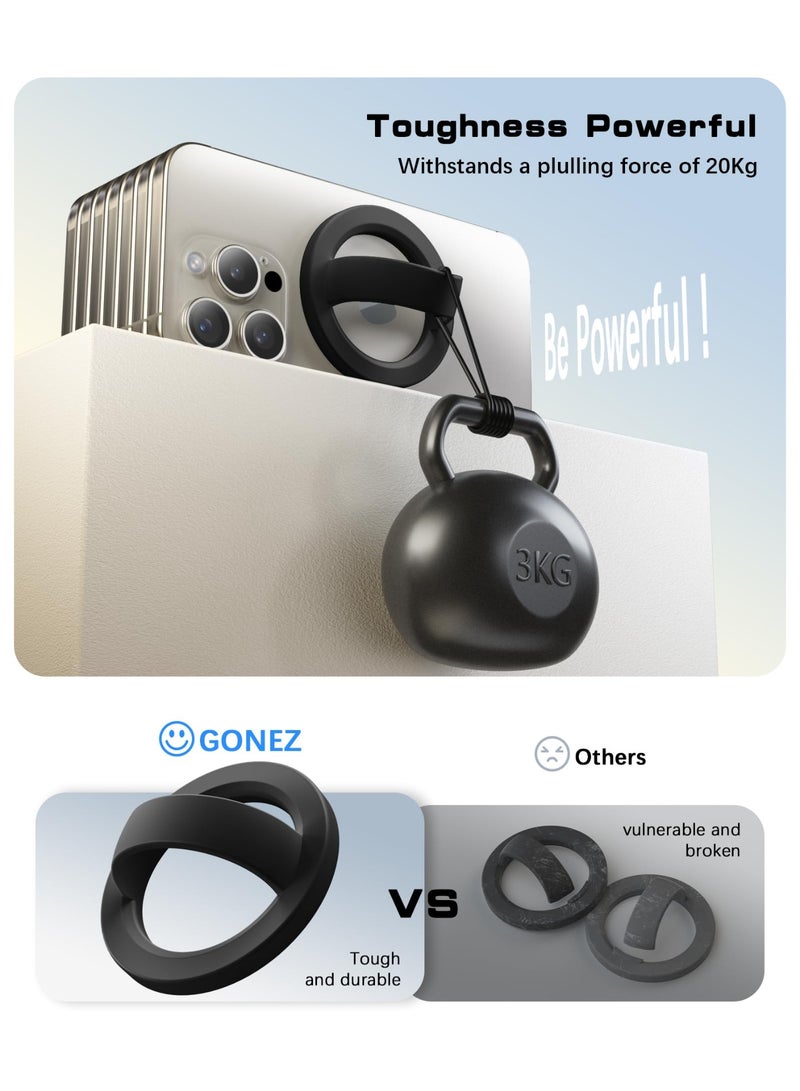 غونيز مقبض هاتف مغناطيسي متوافق مع MagSafe، حلقة سيليكون قابلة للإزالة، حامل حلقة للهاتف على الجهة الخلفية لهواتف iPhone 17/16/15/14/13/12، أسود - Image 3