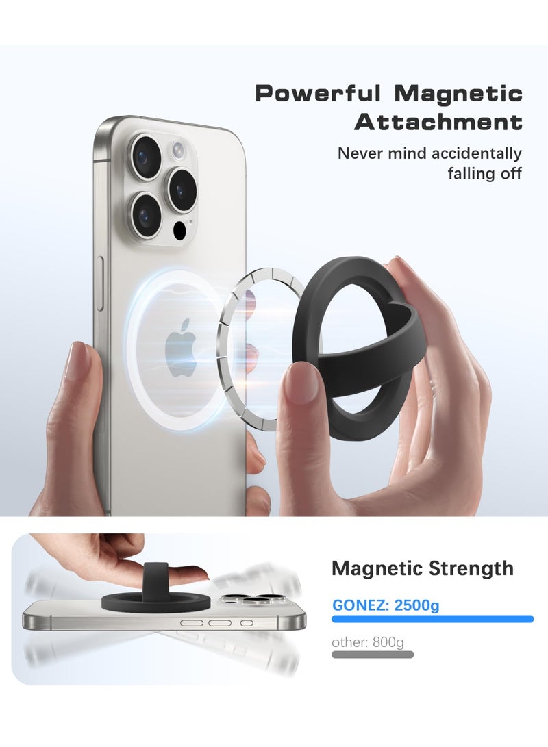 غونيز مقبض هاتف مغناطيسي متوافق مع MagSafe، حلقة سيليكون قابلة للإزالة، حامل حلقة للهاتف على الجهة الخلفية لهواتف iPhone 17/16/15/14/13/12، أسود - Image 2