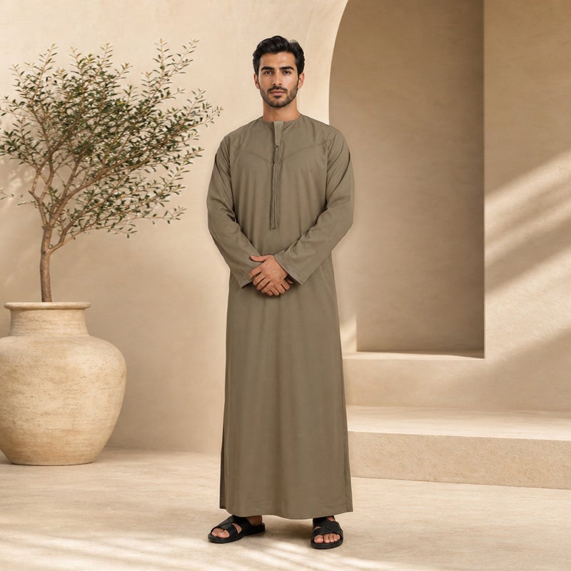 كاندورة رجالية أساسية جديدة 2026 بياقة دائرية طويلة مع جيب، متعدد الألوان - Image 4