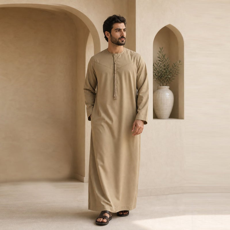 كاندورة رجالية أساسية جديدة 2026 بياقة دائرية طويلة مع جيب، متعدد الألوان - Image 2
