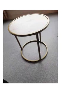 Golden Round Side Table Modern Sofa Coffee Table End Table Coffee Table Marble Side Table Simple Nightstand Bedside Table For Living Room Bedroom Balcony Easy Assembly (F-Round)  - Image 4