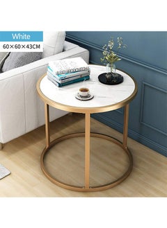 Golden Round Side Table Modern Sofa Coffee Table End Table Coffee Table Marble Side Table Simple Nightstand Bedside Table For Living Room Bedroom Balcony Easy Assembly (F-Round)  - Image 3