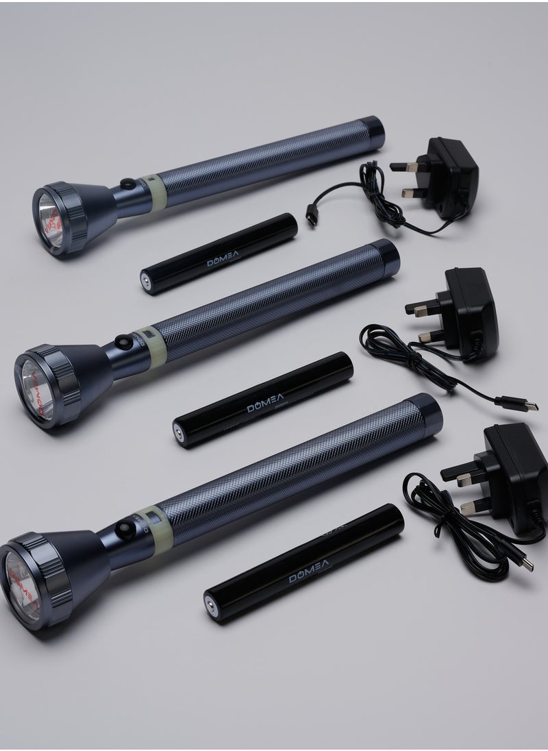 DOMEA Rechargeable LED Flashlight, Set of 3, Ideal for Camping, Trekking, Outdoor,Grey, 2 Years Warranty  - Image 3