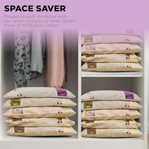Pristu Cotton Saree Storage Bags - Wardrobe Organizer with Transparent mesh window, Covers for Storage Set with Zip Closure for Clothes Bags (16 x 14 Inches) (Pack 0f 6) - Image 3