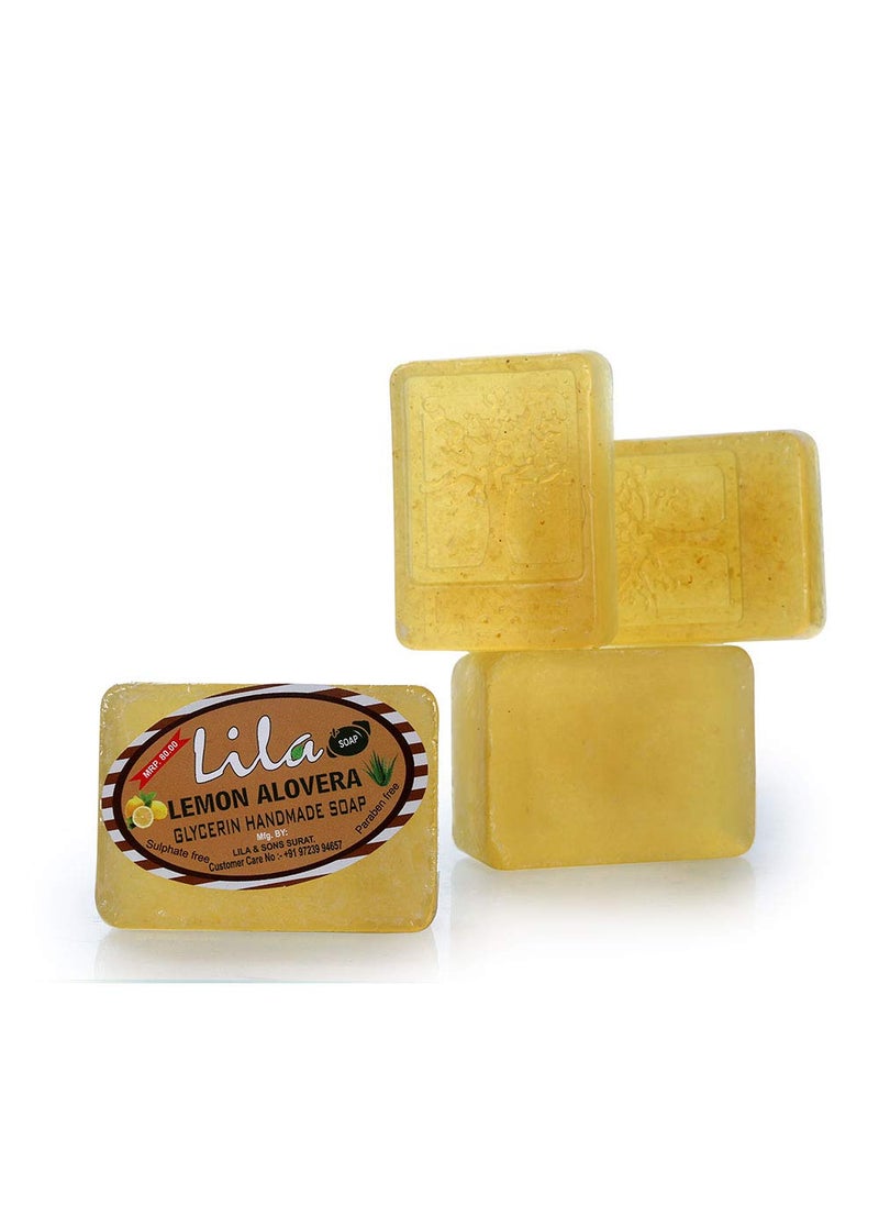 LS LS Lila Handmade Lemon and Aloevera Soap with Glycerine Sulphate And Paraben And Dyes Free Pack Of 4 100 Grams  - Image 1