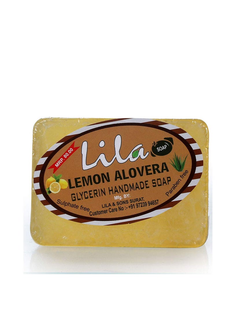 LS LS Lila Handmade Lemon and Aloevera Soap with Glycerine Sulphate And Paraben And Dyes Free Pack Of 4 100 Grams  - Image 3
