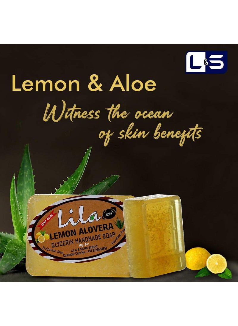 LS LS Lila Handmade Lemon and Aloevera Soap with Glycerine Sulphate And Paraben And Dyes Free Pack Of 4 100 Grams  - Image 2