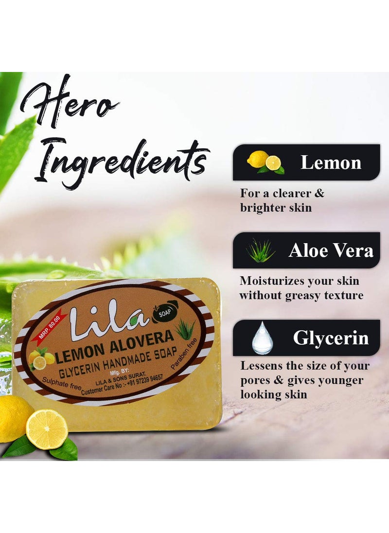 LS LS Lila Handmade Lemon and Aloevera Soap with Glycerine Sulphate And Paraben And Dyes Free Pack Of 4 100 Grams  - Image 4