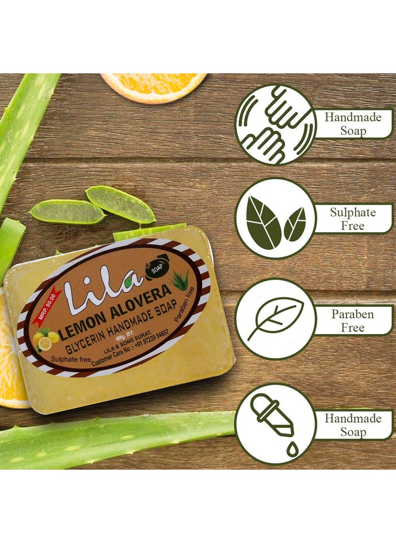 LS LS Lila Handmade Lemon and Aloevera Soap with Glycerine Sulphate And Paraben And Dyes Free Pack Of 4 100 Grams  - Image 5