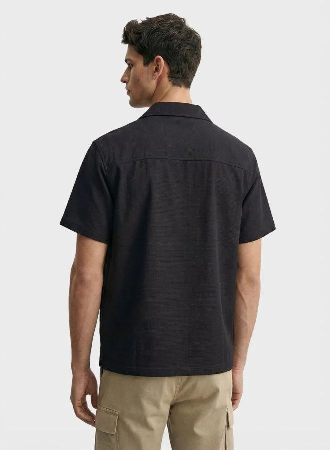 The Indian Garage Co Men Boxy Fit Textured Cuban Collar Half Sleeves Shirt