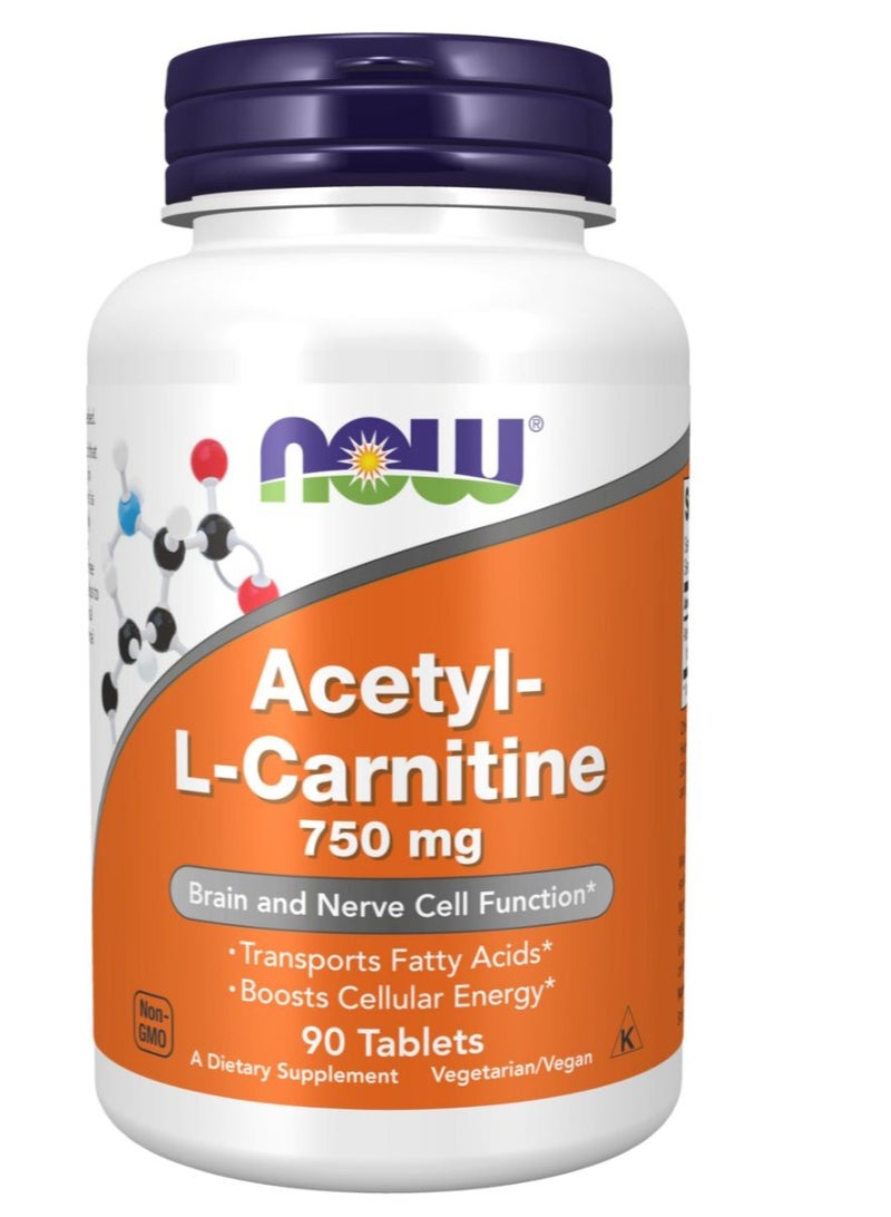Now Foods Acetyl-L Carnitine 750 mg - 90 Tablets - Image 1