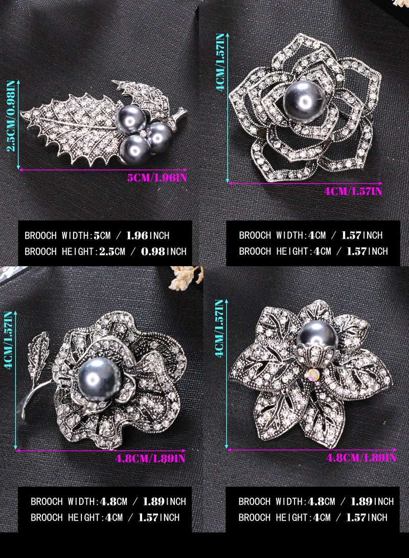 4 جهاز كمبيوتر شخصي أنيق دبابيس زهرة الكريستال، بروش قديم للمرأة - الراينست الموضة الزهرية ودبابيس الأوراق للملابس، طوق، فستان، وشال، شال ديكور - Image 2