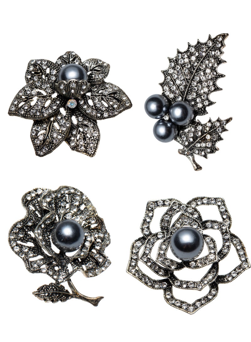 4 جهاز كمبيوتر شخصي أنيق دبابيس زهرة الكريستال، بروش قديم للمرأة - الراينست الموضة الزهرية ودبابيس الأوراق للملابس، طوق، فستان، وشال، شال ديكور - Image 3