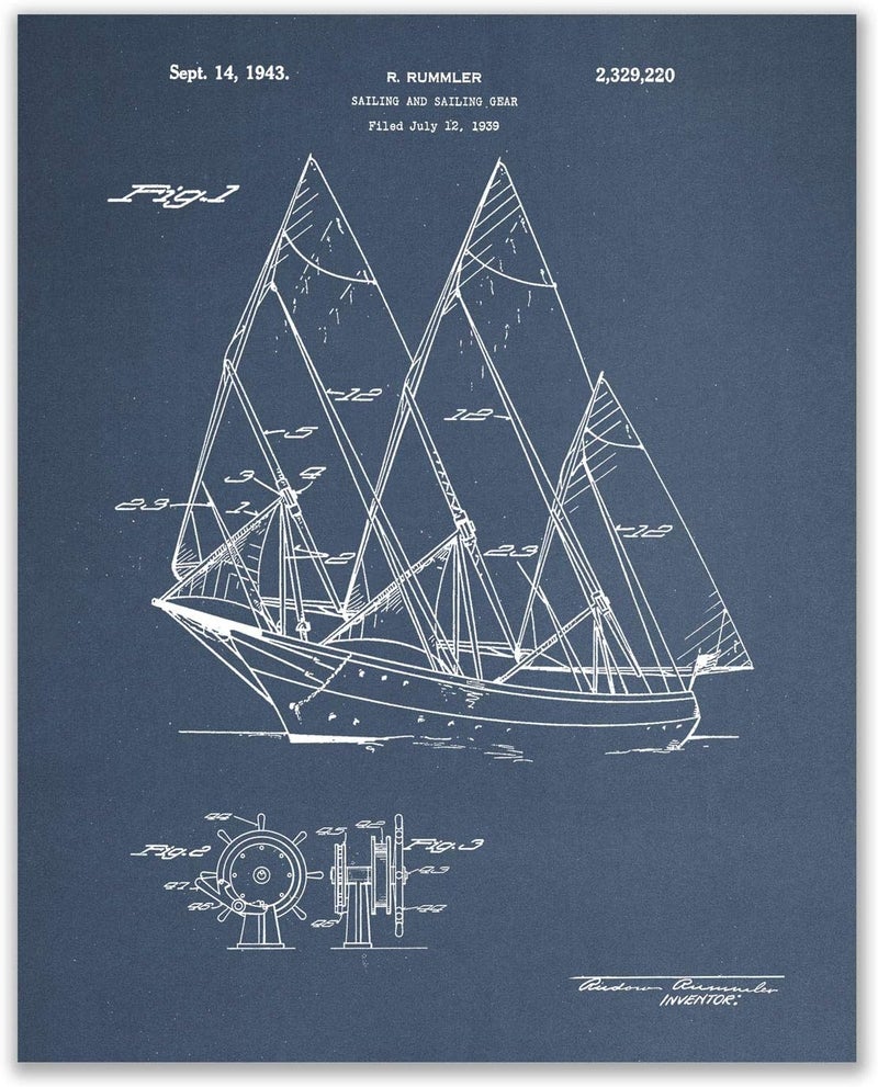 BigWig Prints Sailboat Patent Wall Decor - Set of 6 (8x10) sailing art - Image 4