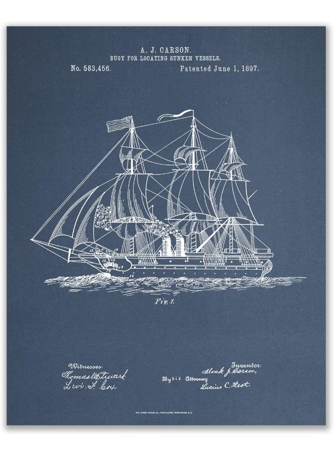 BigWig Prints Sailboat Patent Wall Decor - Set of 6 (8x10) sailing art - Image 3