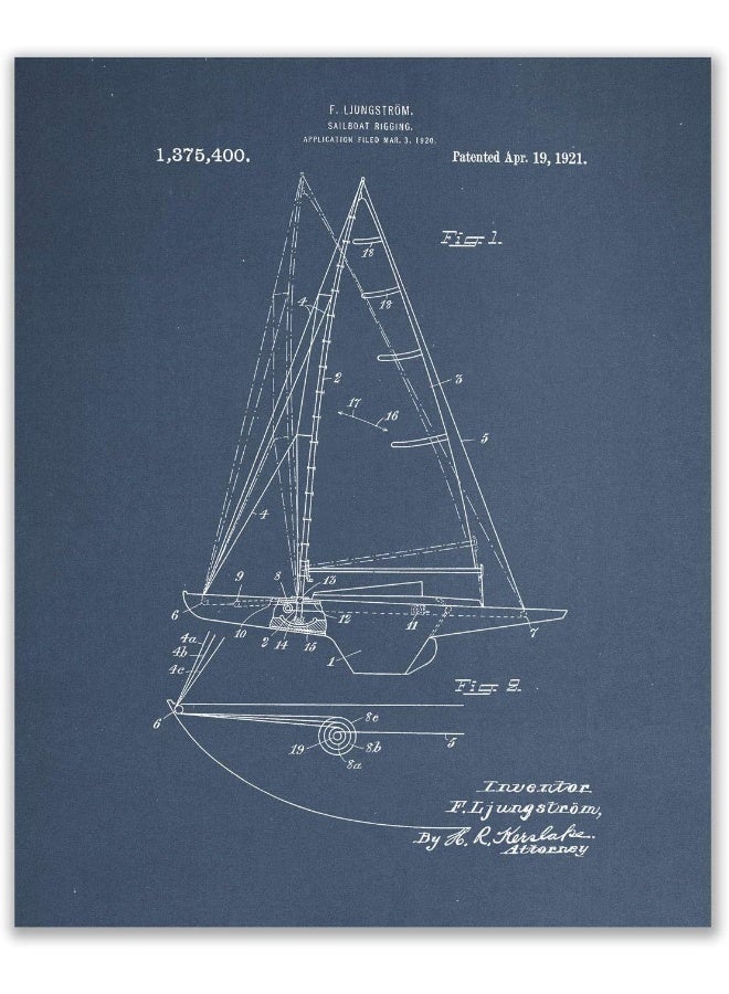 BigWig Prints Sailboat Patent Wall Decor - Set of 6 (8x10) sailing art - Image 5