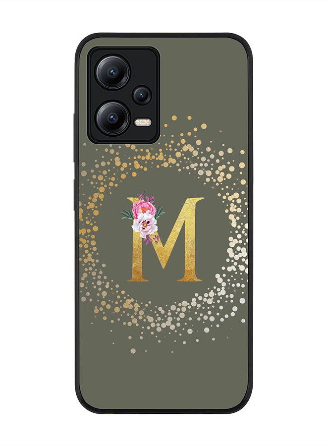 Stylizedd Rugged Black edge case for Poco X5 / Redmi Note 12 5G Slim fit Soft Case Flexible Rubber Edges Anti Drop TPU Gel Thin Cover - Monogram Initial Letter Floral Pattern Alphabet - M - Olive Green - Image 1