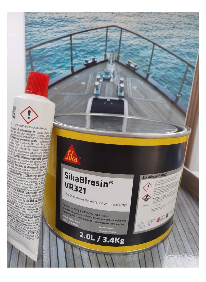 SIKA - Sika Putty, Swiss Technology Two Component Polyester Body Filler, SikaBiresin VR321 with BPO-Paste for Filling & Finishing Applications - Image 1