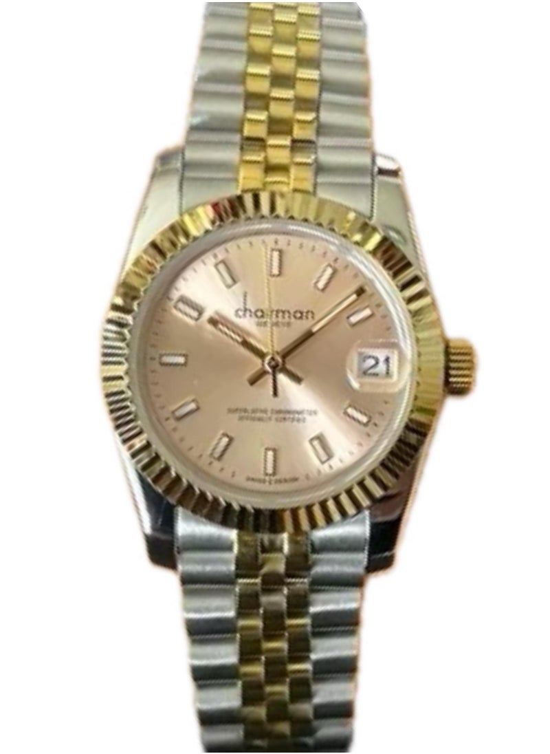 Chairman GENEVE hairman Geneve Women's Stainless Steel Wrist Watch, Two-Tone, Pink Dial, Date Display 