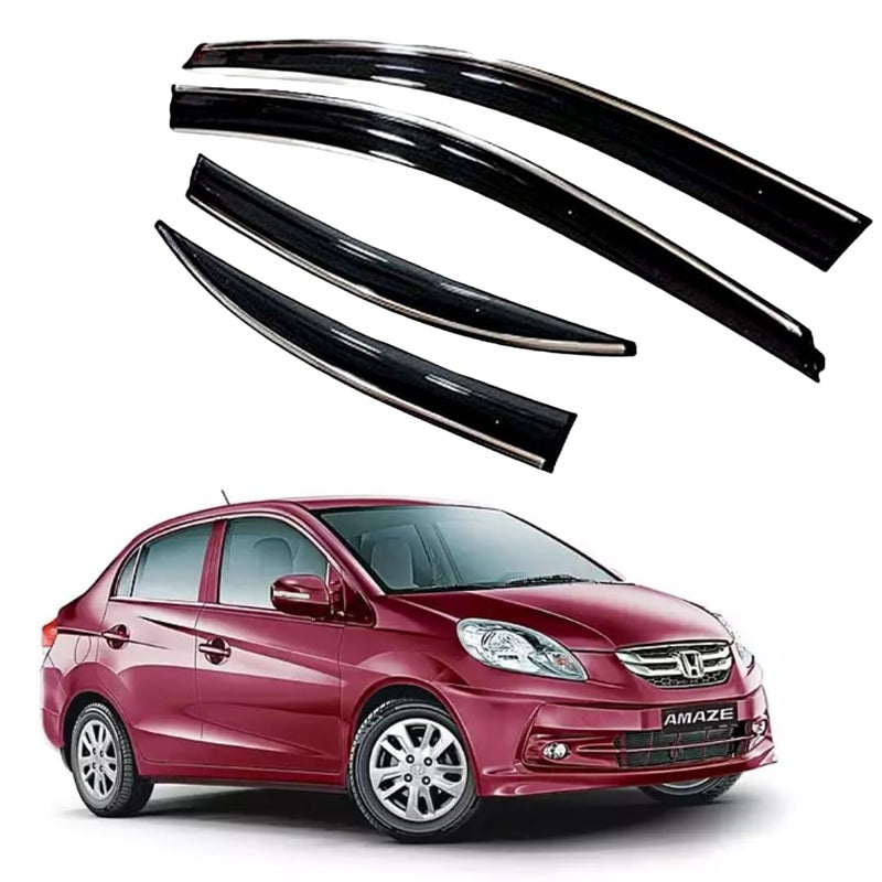ROYALTECH Premium Chromeline & Silverline Unbreakable Car Rear Window Wind Deflectors & Side Door Visor Rain Guard Compatible with (Honda Amaze (2013-2018)) - Image 1