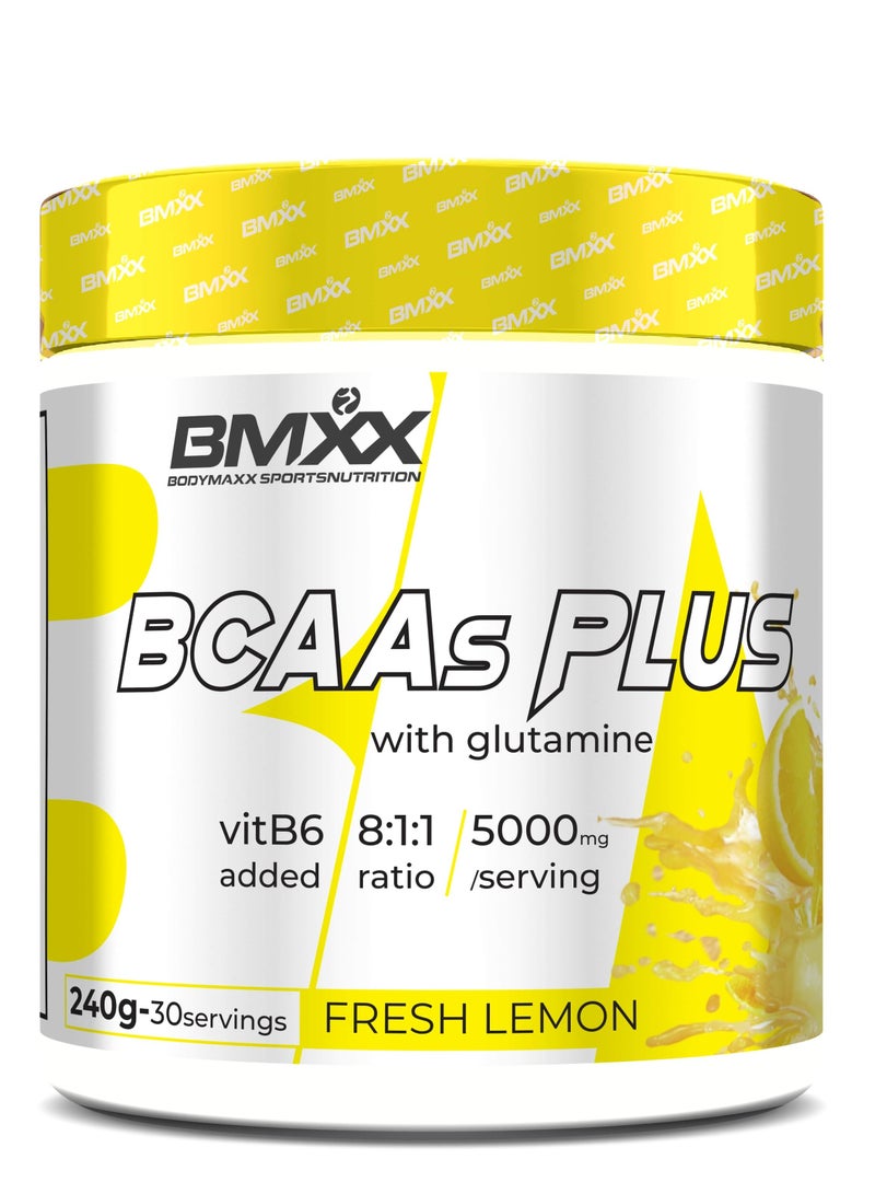 BODYMAXX SPORTSNUTRITION BCAAs Plus With Glutamine 240 Grams, Fresh Lemon