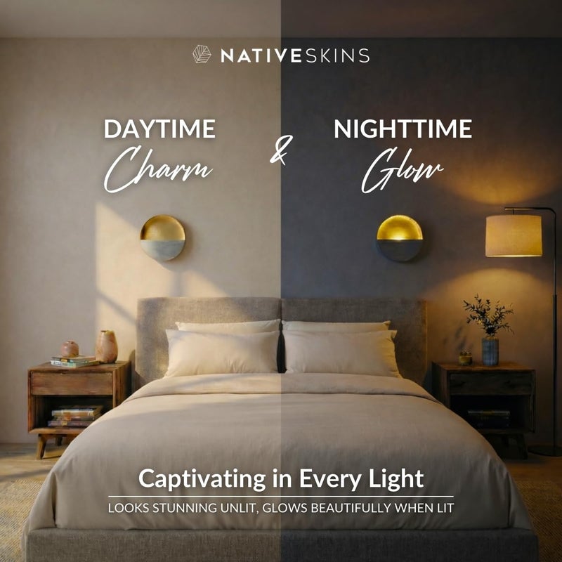 NativeSkins Eclipse Wall Candle Sconces Set of 2 â€“ 6.5" Round Metal Tea Light Holders (3" Depth) with Gold Leaf Interior â€“ Antique Nickel Decorative Accent for Bedroom, Hallway, Bathroom - Image 5