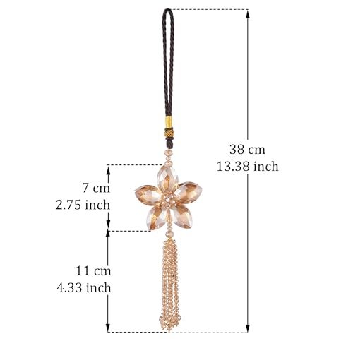 ATMOMO AuMoHall Crystal Flower Rear View Mirror Pendant Car Hanging Ornament Lucky Charm with Dangle Beads, Champagne - Image 2