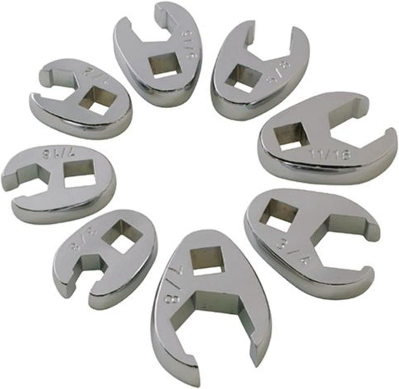 SUNEX TOOLS 9708 3/8-Inch Drive Fractional Crowfoot Flare Nut Wrench Set, 8-Piece, Fully Polished, Sizes 3/8-Inch to 7/8-Inch - Image 1