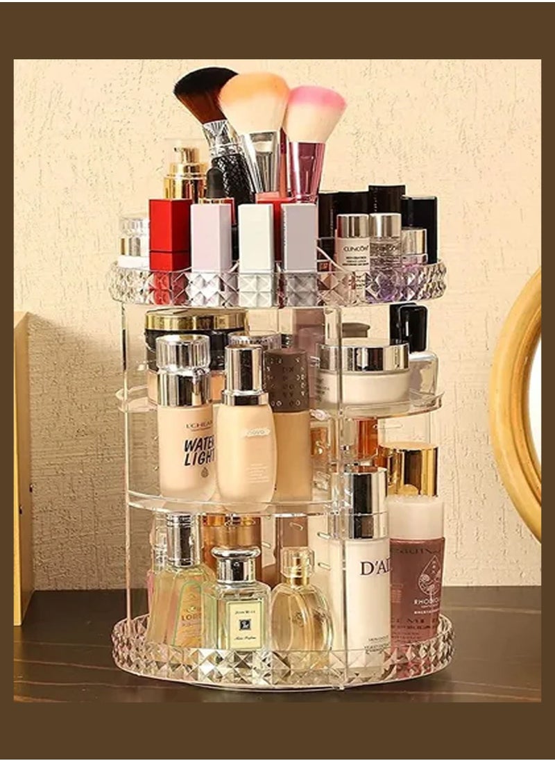 Toshionics - Makeup Organizer 360 Degree Rotating Acrylic DIY Cosmetics Carousel Spinning Countertop Storage Holder Lazy Suzan Trays With Adjustable Shelves For Vanity Perfume Jewellery And Lipsticks Display - Image 1