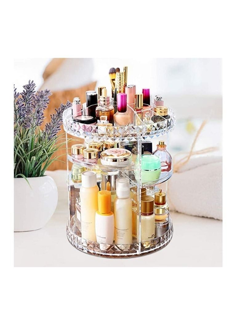 Toshionics - Makeup Organizer 360 Degree Rotating Acrylic DIY Cosmetics Carousel Spinning Countertop Storage Holder Lazy Suzan Trays With Adjustable Shelves For Vanity Perfume Jewellery And Lipsticks Display - Image 1