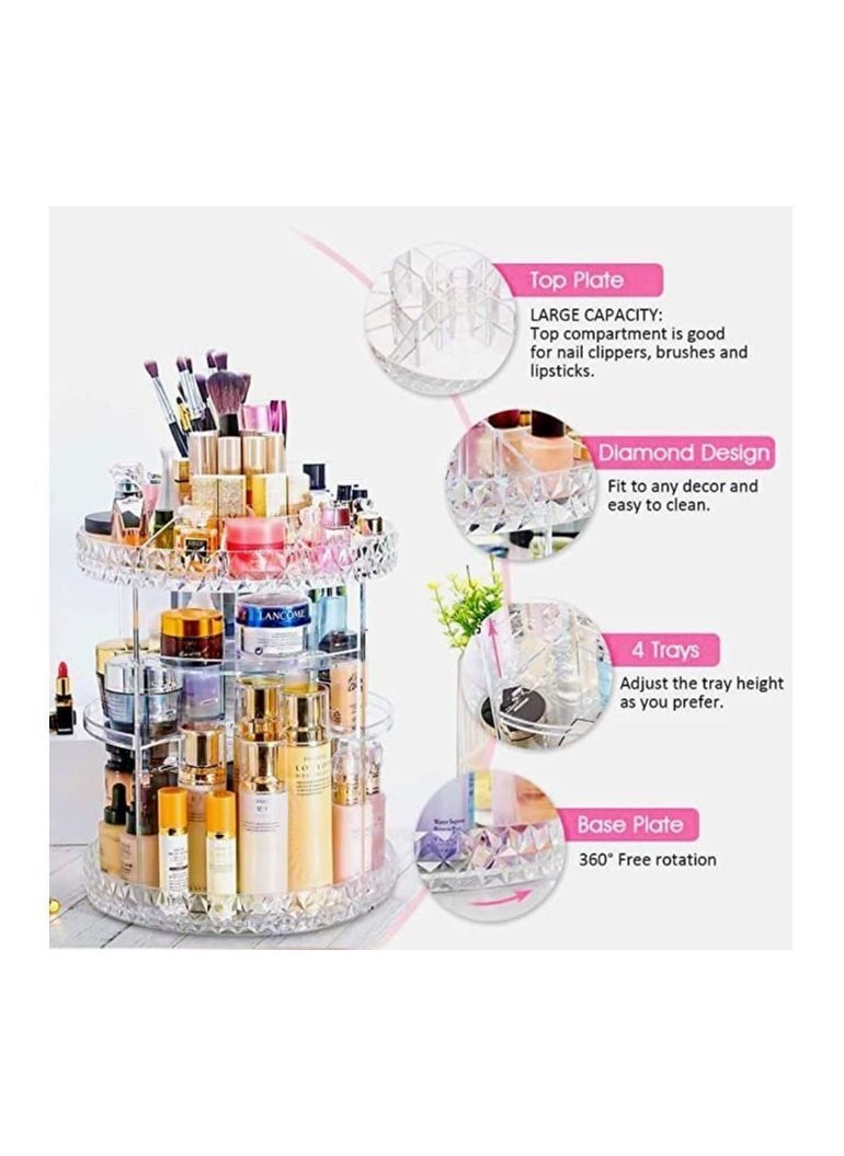 Toshionics - Makeup Organizer 360 Degree Rotating Acrylic DIY Cosmetics Carousel Spinning Countertop Storage Holder Lazy Suzan Trays With Adjustable Shelves For Vanity Perfume Jewellery And Lipsticks Display - Image 1