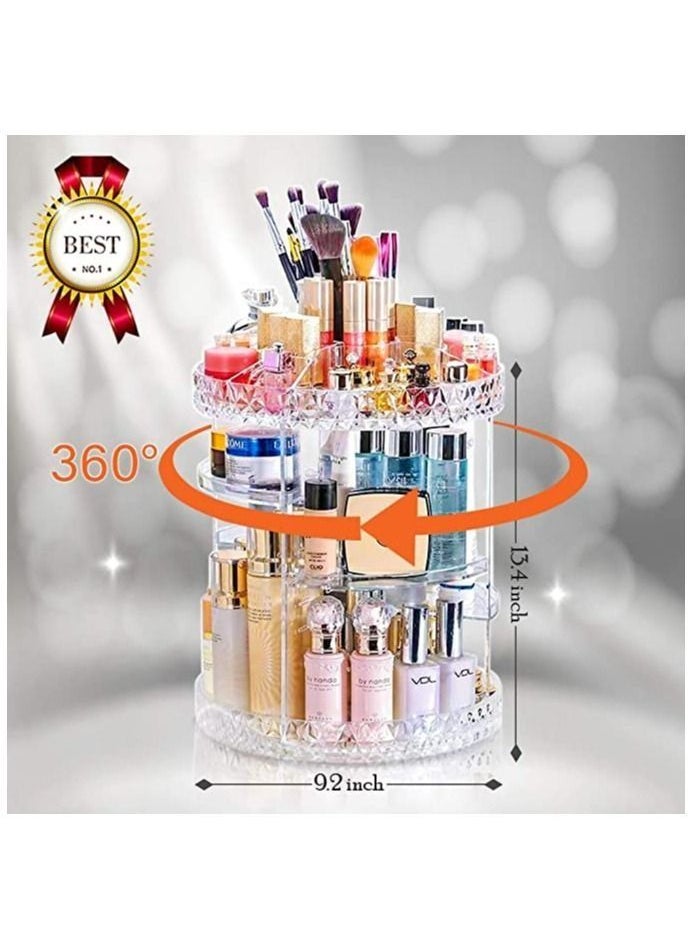 Toshionics - Makeup Organizer 360 Degree Rotating Acrylic DIY Cosmetics Carousel Spinning Countertop Storage Holder Lazy Suzan Trays With Adjustable Shelves For Vanity Perfume Jewellery And Lipsticks Display - Image 1
