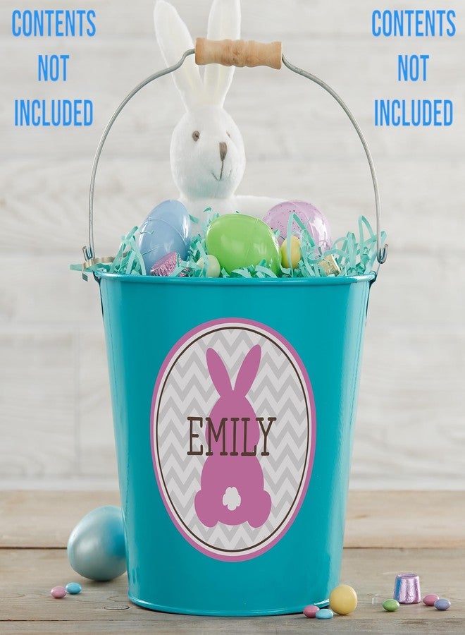 Personalization Universe Easter Bunny Personalized Treat Bucket - Large Turquoise Bucket with Bunny Name Sticker - Custom Kids Easter Gift - Image 2