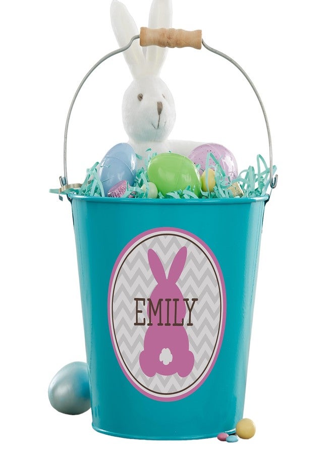 Personalization Universe Easter Bunny Personalized Treat Bucket - Large Turquoise Bucket with Bunny Name Sticker - Custom Kids Easter Gift - Image 1