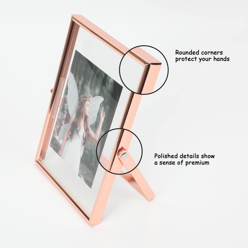 أهاجو Ahago Rose Gold Floating Framing (4 "" "x6" "رأسية) للصورة 3x5 2x3 1x2 على الطاولة ، إطار صورة هدية راقية لمهرجان الزفاف أو المكتب د؟ - Image 3
