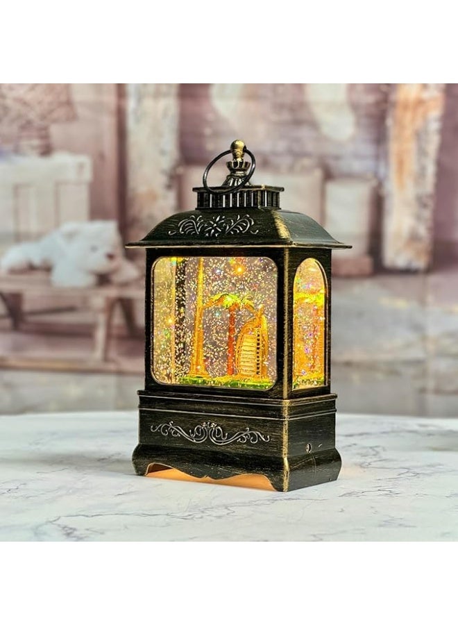 فانوس دبي من دي واي دي - كرة ماء مسطحة بإضاءة ليد مع برج خليفة وبرج العرب وشجرة نخيل | إضاءة ديكورية عصرية للمنزل والمكتب وهدية تذكارية، لون برونزي، GMXDB003-2 من دي واي دي ديلايتس - Image 2