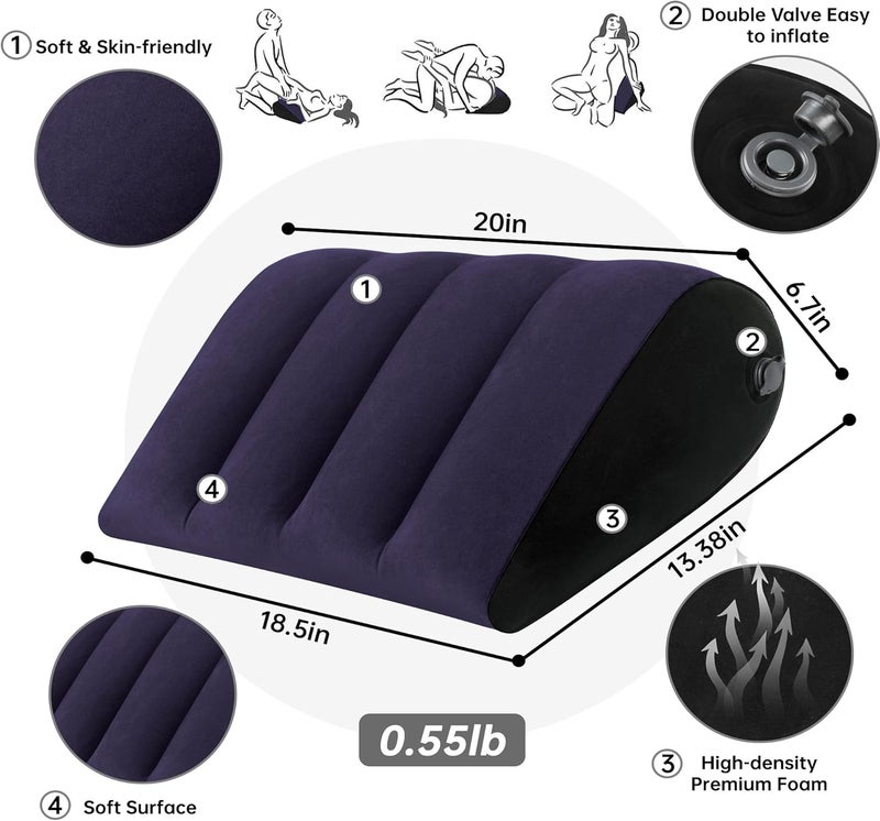 JCDOBEST Portable Inflatable Wedge Pillow 1 Pack,Body Positioner for Sleep Support, Adjustable Travel Pillow - Lightweight Bed/Leg Support Pillow, Fast Inflation - Image 2