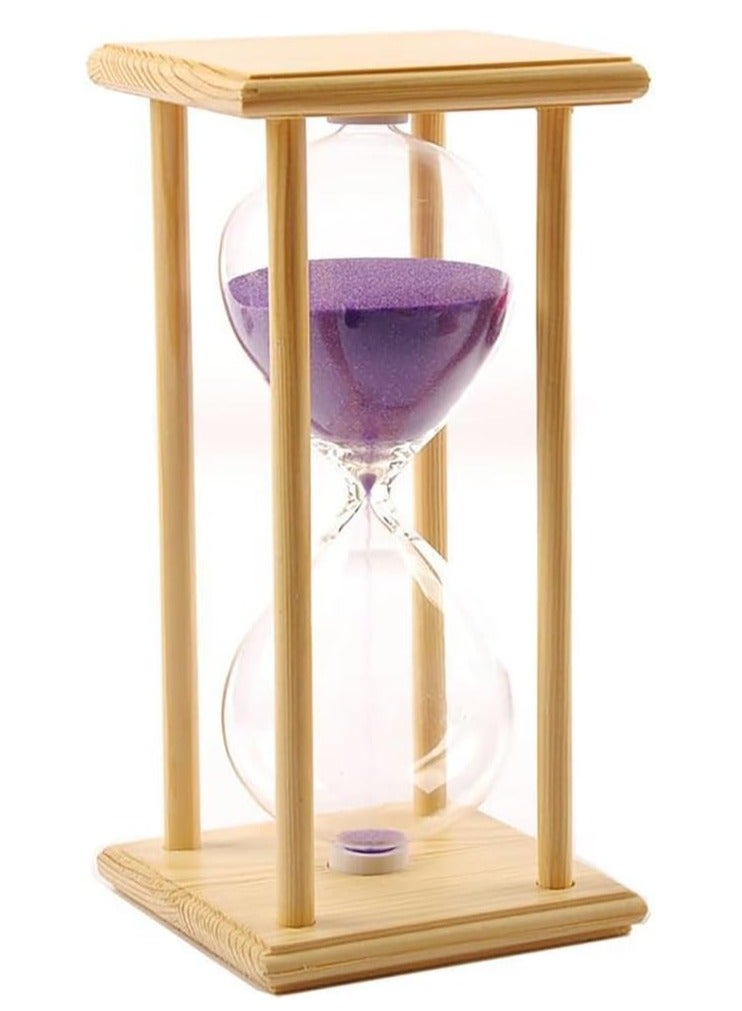 Rubik Sand Timer, 30 Minutes Wooden Base with 4 Pillars Vintage Decorative Hourglass Clock for Kitchen Home Office School Classroom Decoration (Beige/Purple, 30 min) 