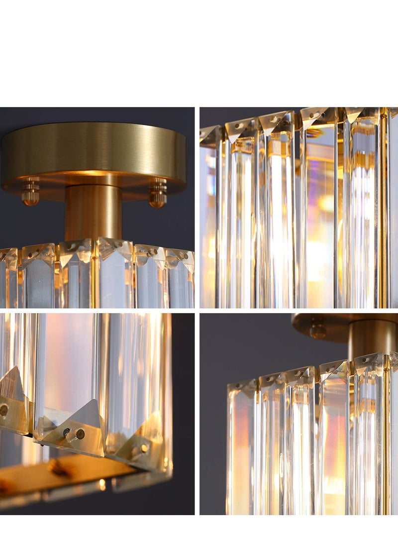 ضوء السقف الكريستالي الذهبي الحديث، تركيبات إضاءة السقف المتساطحة، 1 مصباح سقف كريستالي خفيف إضاءة الثريا للممر، غرفة النوم، غرفة المعيشة، المطبخ، المربع (المصباح متضمن) - Image 5